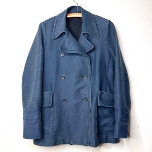 Hannes Roether Navy Blue Double Breasted Jacket Women's XL Pea Coat 100% Cotton‎